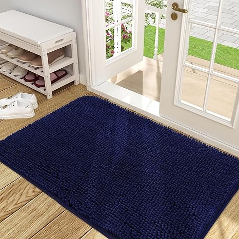 OLANLY Dog Door Mat for Muddy Paws, Absorbs Moisture and Dirt, Absorbent Non-Slip Washable Mat, Quick Dry Microfiber, Mud Mat for Dogs, Entry Indoor Door Mat for Inside Floor(48x30 Inches, Navy Blue)