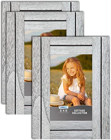Icona Bay 4x6 Picture Frames, Rustic Picture Frame Set, Natural Real Wood Frames, Cottage Collection (3 Pack, Farmhouse White)
