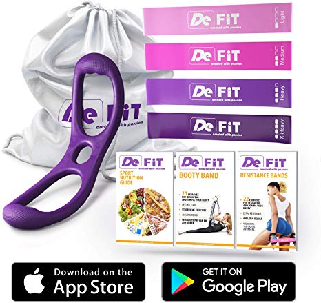 DeFiT Booty Band & Resistance Bands - Butt Workout Band - Set of 4 Elastic Bands with Butt Belt for Women   Unique Workout iOS/Android App   Gym Bag   Workout Videos   eBooks   Nutrition Guide