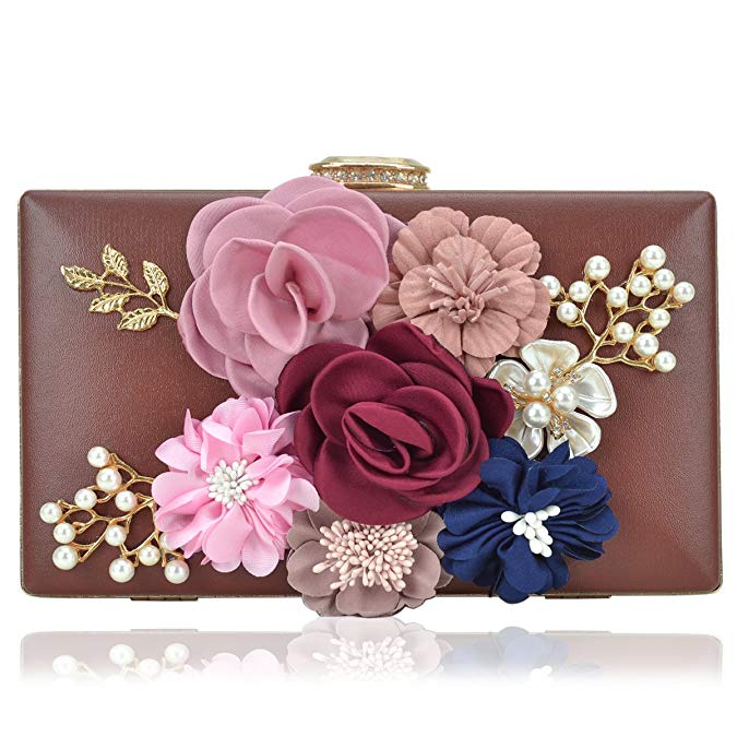 Women Flower Clutches Handbags Designer Evening Bags Prom Party Wedding Cocktail Purses with Pearls Beaded