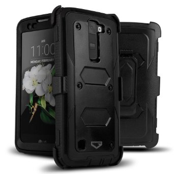 LG K7 Case, CASEFORMERS Rugged Tough Dual Armor Overlay Case [Holster, Screen Protector] for LG K7 - BLACK (Fits LG K7 Only!)