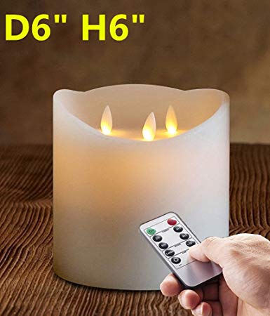 6"X6'' Huge 3-Wicks Remote Moving Flameless Candle Ivroy 1pcs