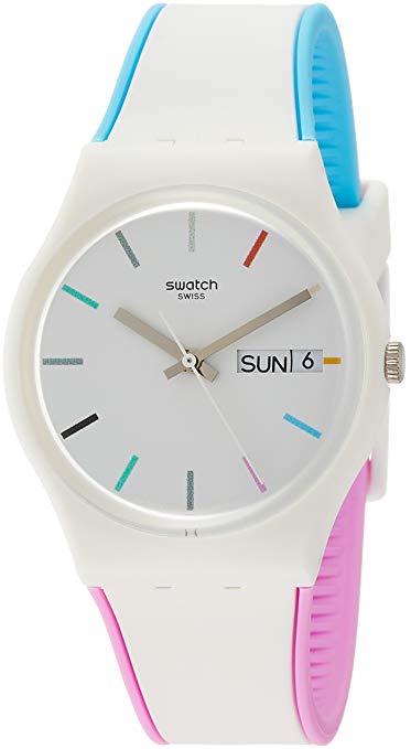 Swatch Originals Edgyline White Dial Silicone Strap Ladies Watch GW708