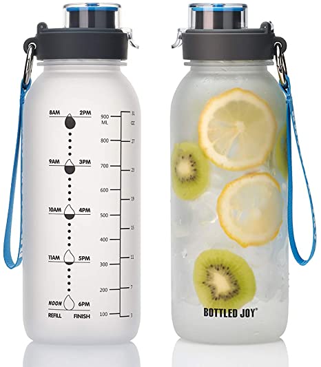 BOTTLED JOY 32oz Water Bottle, BPA Free Water Bottle with Motivational Time Marker Reminder Leak-Proof 1L Drinking Bottle Tritan Sports Bottle for Camping Workouts Gym and Outdoor Activity