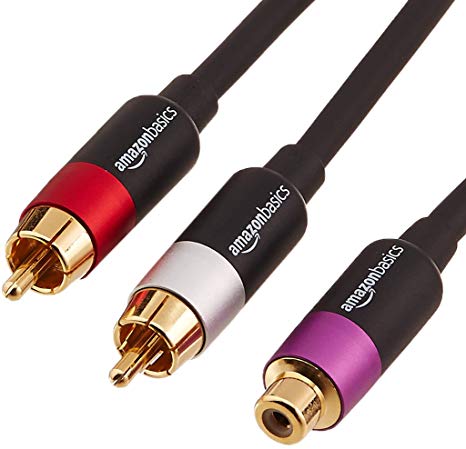 AmazonBasics 2-Male to 1-Female RCA Y-Adapter Splitter Cable - 12-Inch, 10-Pack