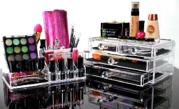 Best Acrylic Makeup Organizer For BEAUTIFUL Cosmetic Storage - 2 Piece Quality Display For Make Up & Jewelry - This Clear Organiser Case Is The PERFECT Holder For All Your Cosmetics - Cute & Modern