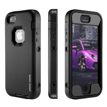 iPhone SE Case iPhone 5 5s Case Heavy Duty PowerMoxie with Film Screen Protector Defender style Dual Layer durable Protection Cover Iphone 5 5s SE - Black