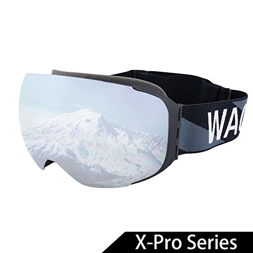 WACOOL Multicolor Professional Snowmobile Snowboard Skate Ski Goggles with Detachable Double Lens Anti-fog Extra-large Spherical Lens, Helmet Compatible, Over the Glass, UV400