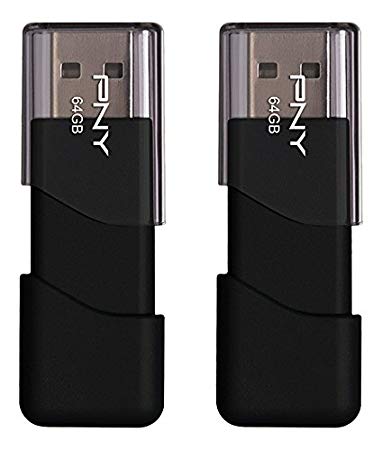 PNY Attache USB 2.0 Flash Drive, 64GB, Black, 2 Pack (P-FD64GX2ATT03-MP)