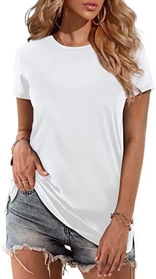 Amoretu Womens T Shirt Short/Long Sleeve Crewneck Tees Side Split Tops Blouse