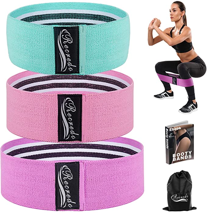 Recredo Booty Bands, Non Slip Resistance Bands for Legs and Butt, Workout Bands Exercise Bands Glute Bands for Women, 3 Pack - Training Ebook and Video Included