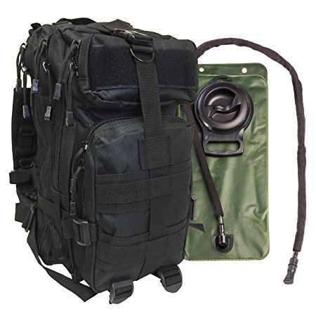 Small Tactical Bug Out Bag Backpack -2.5 Liter Hydration Water Bladder System Included by Monkey Paks