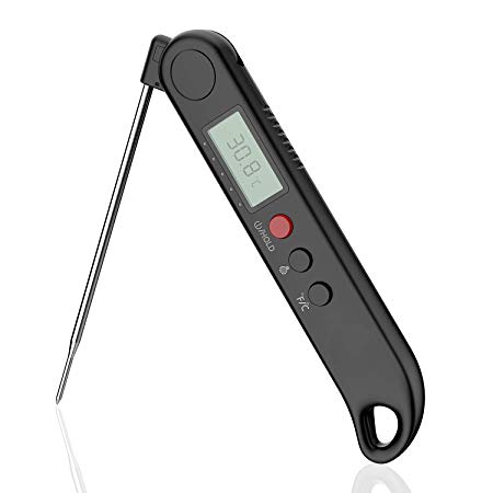 Nogis Waterproof Instant Read Meat Thermometer Digital Food Cooking Thermometer Built in Rechargeable Lithium Battery, Anti Corrosion Foldable Probe Kitchen, BBQ, Grill, Milk Bath Water (Black)