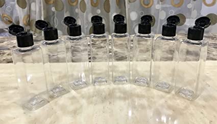 SPC 100 ML - Empty Transparent Refillable Square Plastic Bottles with Flip Top Caps for Sanitizer & Travellers - 8 Pcs, Black