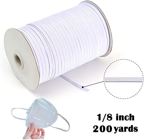 Midi Ribbon White 200-Yards Length 1/8" Width Braided Elastic Cord/Elastic Band/Elastic Rope/White Heavy Stretch Knit Elastic Spool, Crafts DIY Mask Bedspread Cuff