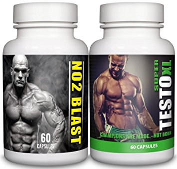 NO2 Blast & Super Testo XL - Muscle Growth & Strength - Testosterone Booster for Men - Bundle Deal - Natural Answers