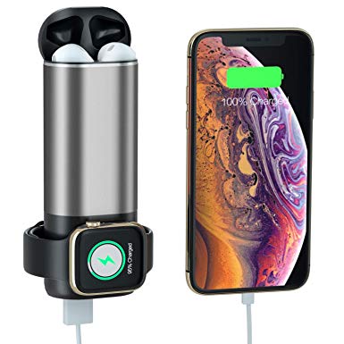 Portable Charger for Apple Watch, 3 in 1 Charging Power Bank for iWatch Series 4/3/2/1, AirPods, 5200mAh USB Output External Battery Pack for iPad, iPhone, Samsung Galaxy and Other USB Device