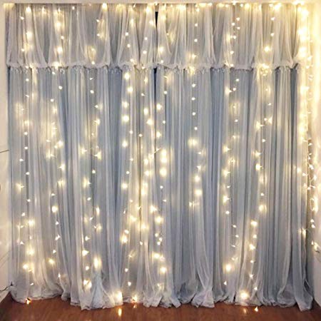 Ucharge Curtain Lights Led Icicle Christmas String Fairy Wedding Lights 29V 600led 19.8x9.8feet Window Curtain 8modes White Window Light Decor Party/Kitchen/Bathroom/Bedroom String Light(Warm White)