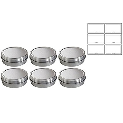 1 oz Metal Steel Tin Flat Container with Tight Sealed Twist Screwtop Cover (6 pack)   Labels