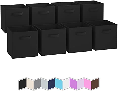 Royexe Storage Bins - Set of 8 - Storage Cubes | Foldable Fabric Cube Baskets Features Dual Handles. Cube Storage Bins. Closet Shelf Organizer | Collapsible Nursery Drawer Organizers (Black)