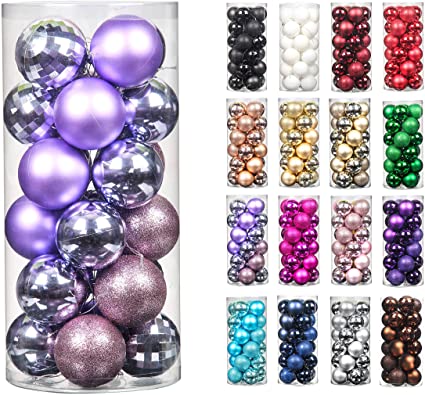 24pcs 2.36in 60mm Christmas Decoration Balls Shatterproof Color Set Ornaments Balls for Festival Wedding Home Party Decors Xmas Tree Hanging (Lavender Purple)