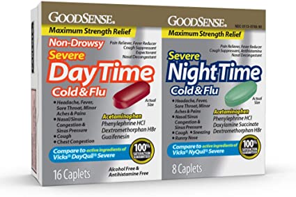 GoodSense Daytime Nighttime Severe Combo Pack Cold & Flu Caplets, 24Count