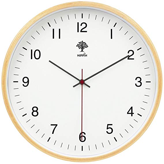 HIPPIH Non Ticking Wooden Wall Clock, 8 in Decorative Silent Wall Clocks with Concise & Modern Design for Office, Kitchen, Bedroom, Living Room, Classroom