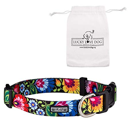 Lucky Love Dog Cute Female Dog Collar or Leash Set | Vivid Colorful Pretty and Unique Designs | Small Medium Large Girl Dogs | Floral Collar | Soft Your Purchase Helps Rescue Dogs