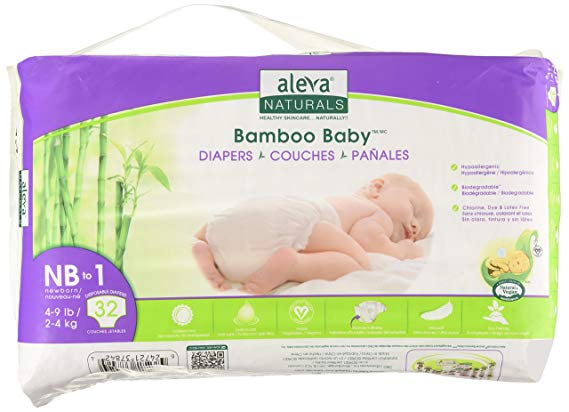 Aleva Naturals Bamboo Baby Diapers, Size Newborn-1, (4-9 lbs / 2-4 kgs) 32 Count