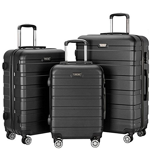 3 Pieces Hardside Spinner Luggage Sets ABS Travel Lightweight Carry On Suitcase