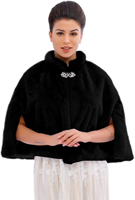 Aukmla Bride Wedding Faux Fur Cape Bridal Fur Stole Wraps and Shawls Winter Capelet for Women and Girls