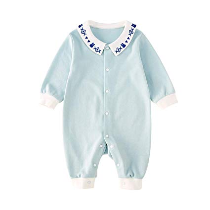 pureborn Baby Long Sleeve Cotton Jumpsuit Newborn Collar Coverall Sleep and Play