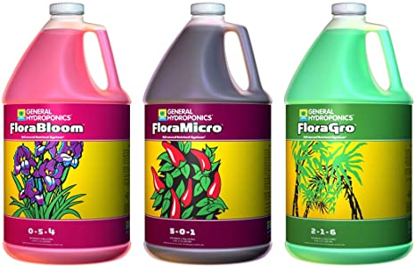 General Hydroponics Flora Grow, Bloom, Micro Combo Fertilizer set, 1 Gallon (Pack of 3)