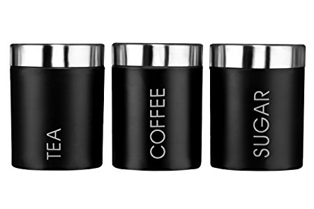 Premier Housewares Liberty Tea, Coffee and Sugar Canisters - Set of 3, Black
