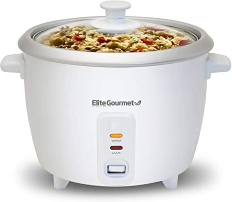 Elite Cuisine ERC-003# Electric Rice Cooker with Automatic Keep Warm Makes Soups, Stews, Grains, Hot Cereals, White, 6 Cups Cooked (3 Cups Uncooked)