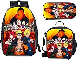 Unisex Backpack 3pcs Anime Travel Backpack Set Boys Girls Lightweight Bookbag Leisure Daypacks With Lunch Bag Pencil Case (Style 1, 3PCS Set)