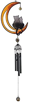 George S. Chen Imports SS-G-99985 Wind Chime with Black Coated Gems Cats on The Moon Hanging Decoration