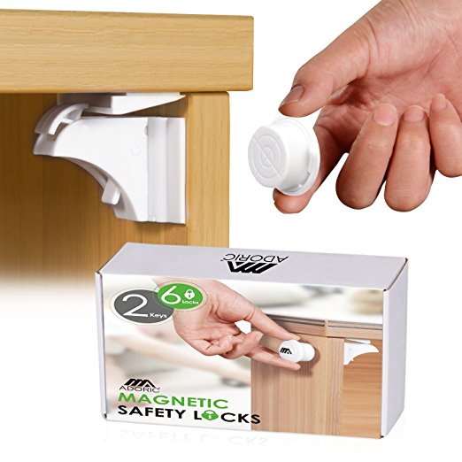 Adoric Life BABY MAGNETIC CABINET DRAWERLOCKS |- 3M Adhesive | Perfect for Baby Proofing Kitchen & Child Locks | Quality Design | Child Safety | White-No Tools Needed