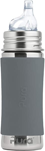 Pura Kiki 11 oz / 325 ml Stainless Steel Sippy Cup with Silicone XL Sipper Spout & Sleeve, Slate