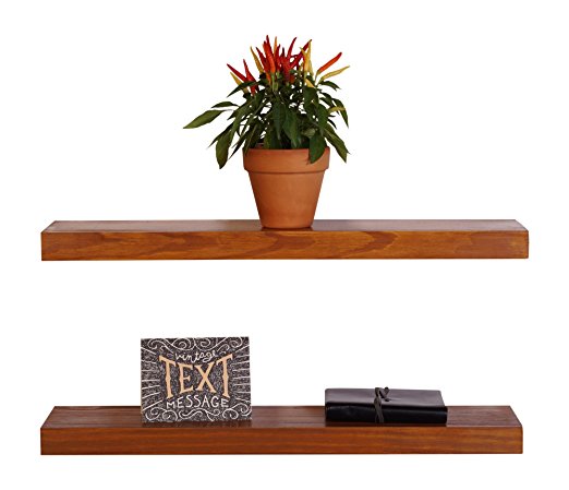 DAKODA LOVE Clean Edge Floating Shelves, USA Handmade, Clear Coat Finish, 100% Countersunk Hidden Floating Shelf Brackets, Beautiful Grain Pine Wood Wall Decor (Set of 2) (24", Autumn)