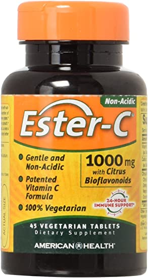 American Health Ester-C with Citrus Bioflavonoids Vegetarian Tablets - 24-Hour Immune Support, Gentle On Stomach, Non-Acidic Vitamin C - Non-GMO, Gluten-Free, Vegan - 1000 mg, 45 Count, 45 Servings