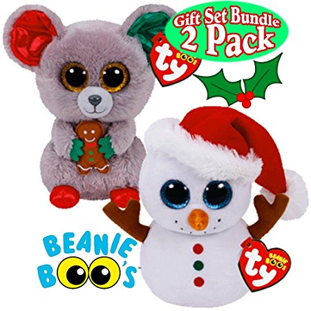 TY Beanie Boos Scoop (Snowman) & Mac (Mouse) Holiday (Christmas) Gift Set Bundle - 2 Pack