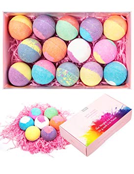 Bath Bombs Gift Set, Anjou 14 Pack Moisturizing with Vegan Natural Essential Oils, lush Spa Fizzies Jojoba Oil, Shea butter, Perfect Gift Kit Ideas for Girlfriends, Women, Moms