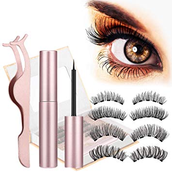 Magicfly Magnetic Eyeliner and Lashes Kit 4 Pairs Eyelashes with Eye Liner Natural Magnetic Lashliner Set With Mirror and Tweezers