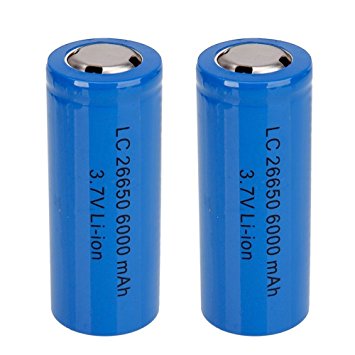Mini Butterball Rechargeable 26650 Battery 2Pcs 3.7V 6000mah Protected Li-ion Blue Batteries for Flashlight Electric tools Electric bicycles Electric Vehicles