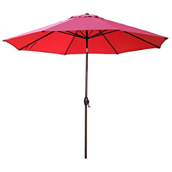 Abba Patio Outdoor Patio Umbrella 11-Feet Aluminum Market Table Umbrella with Push Button Tilt and Crank, Red