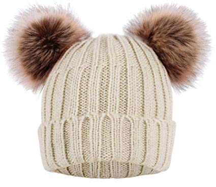 ARCTIC Paw Cable Knit Beanie with Faux Fur Pompom Ears