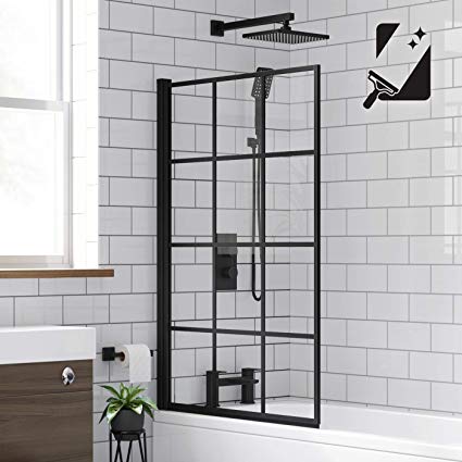 Black Crittall Bath Screen Designer Shower Enclosure 800 x 1400 mm
