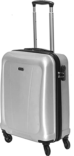 Super Lightweight ABS Hard Shell Travel Carry On Cabin Hand Luggage Suitcase with 4 Wheels, Approved for Ryanair, Easyjet, British Airways, Virgin Atlantic and Many More (Silver)