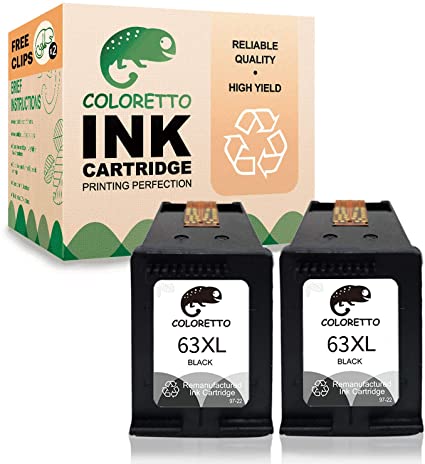 Coloretto Re-Manufactured Printer Ink Cartridge Replacement for HP 63 63XL 63 XL for HP Deskjet 1110 1112 2130 3638 3639,Envy 4510 4511 4513 4516,Officejet 3830 4650 5252 5260 5220 (2 Black